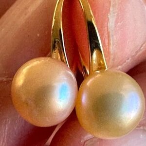 7.5mm NATURAL Peach Pearls 14K Yellow Gold Plate Earrings